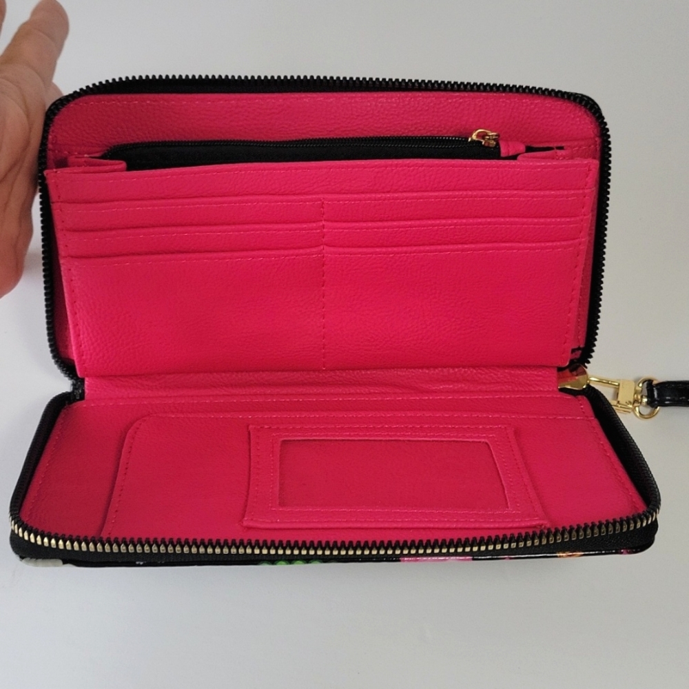 Betsey Johnson multicolor  Jewel print  black faux patent leather wallet… - Picture 6 of 9